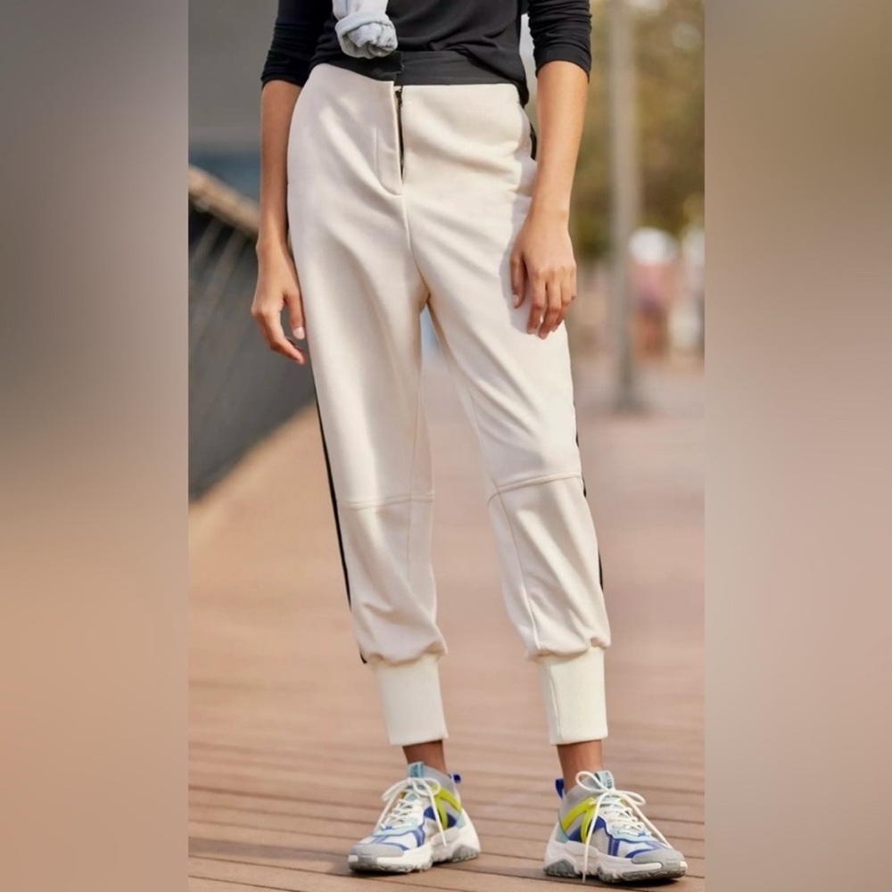 Sweaty Betty London Riley Cuffed Alabaster & Black Side Stripe Joggers, Size 8